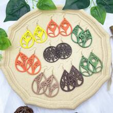 8-Pairs Set Modern Rustic Wooden Pendant Earrings For Women, Suitable For Vacation, Party, Celebration, Plant Design, Women Jewelry