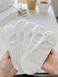 5 Pairs Women Summer Thin Invisible Socks White Silicone Non-Slip Mesh Breathable No-Show Socks - White - View 2