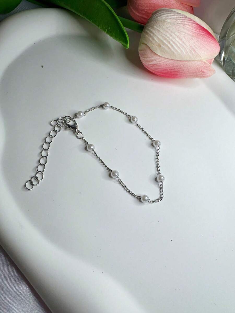 1 pieza Pulsera sencilla, elegante y dulce de perlas sintéticas para mujer, para fiestas, citas y regalos