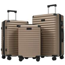 Three-Piece Suitcase, 20/24/28 Inches, – Expandable Large Capacity (L & XL) + Foldable Cup Holder (M), ABS Material, TSA Lock, 360° Swivel Double Wheels, Family Travel Suitcase