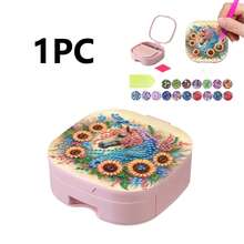 1pc Square 5D DIY Diamond Painting Jewelry Storage Box With Mirror & Comb, Cute Elephant/Sunflower And Horse/Bee/Dog Pattern, Special Shape Diamond Art, Plastic Jewelry Box, Storage Box, Gift Box, Portable - Multicolor - View 16