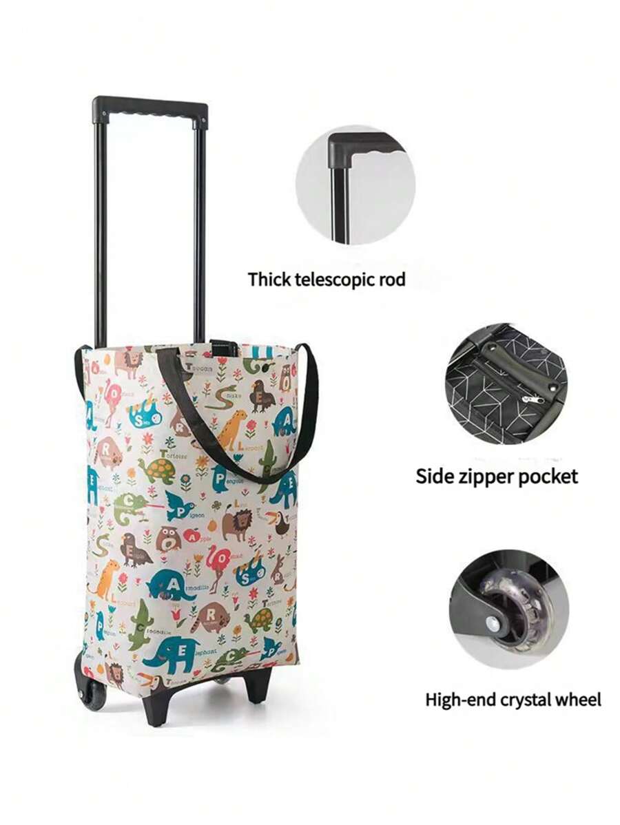 Large Capacity Waterproof Folding Shopping Trolley Bag, Durable Oxford Fabric, Portable Grocery Cart With 88.18LB Load Capacity, Leak-Proof Square Shape With Wrist Strap For Graduation Season, Supermarket, Shopping Cart, Drag Wheel