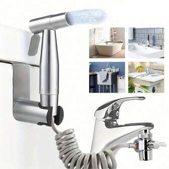 不锈钢坐浴盆座椅和手持花洒套装，适用于坐浴盆马桶淋浴，带双出口花洒分流器、1.5米软管和手持花洒支架