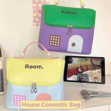 1 件装 PU 化妆包 可爱房子形状旅行化妆包 洗漱用品收纳盒 可装刷子和珠宝