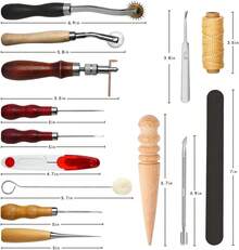 Electop 27pcs Leather Sewing Tools DIY Leather Craft Tools Hand Sewing Tool Set With Awl Groover Waxed Thread Thimble Kit - 彩色 - 查看 2