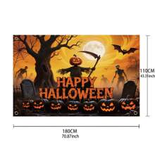Halloween Backdrop Colorful Spooky Pumpkin Scarecrow Bat Dead Tree Skeleton Pattern Halloween Wall Banner