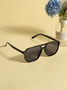 双梁方形大框欧美流行时尚眼镜，复古铆钉装饰遮阳眼镜外出装户外海滩海边度假礼物送给家人和朋友 - 彩色 - 查看 5