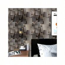 3D Cube Geometric Self-Adhesive Vinyl Wallpaper - Detachable Stripes And Shapes Pattern Wall Decor For Living Room, TV Background, And Parties - Gray Drop Match Peel & Stick Wall Mural