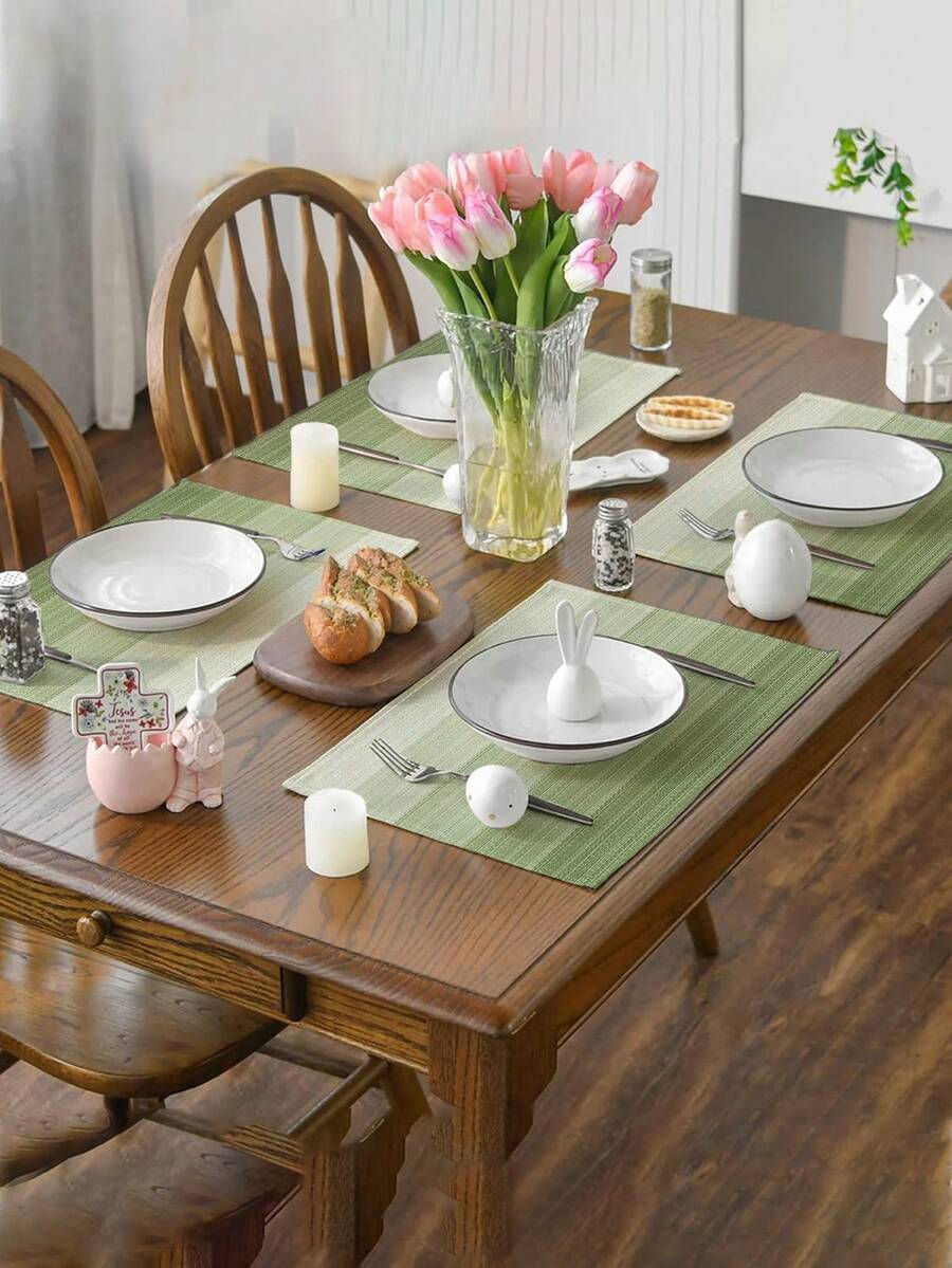 4pcs/6pcs Ombre Tablecloth, Modern Living Room & Dining Table Decor Placemats, Washable, Kitchen Table Mat, Heat Resistant Table Topper Decoration, Suitable For Home Party, Outdoor Camping Table Decor, Coffee Table, Spring & Summer Home Decor - Green - View 1