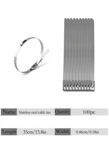 100pcs Stainless Steel Self-Locking Cable Ties, Rust-Proof, Corrosion-Resistant, High Temperature Resistant, Industrial Metal Zip Ties