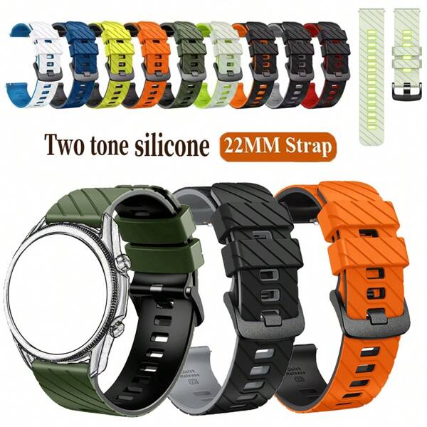 22mm Silicone Watch Band, Quick Release Replacement Strap With Black Stainless Steel Buckle For Amazfit Watch T-Rex 3/Ultra GTR 4/3/3Pro/2/2e Soft Two-Tone Wristband For Suunto Watch Ocean/Race S/Vertical/9 Peak/5 Peak/9 Peak Pro/Raco/Grit X-Pro Adjustable Sport Breathable Bracelet Holiday Gifts