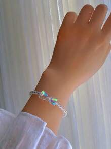 1 Piece Of Clear And Colorful Glass Crystal Bracelet, Cute Bead With Heart-Shaped Bow, High-End And Niche Design Bracelet, Bell Bracelet