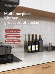 1pc Kitchen Oil-Proof, Waterproof And Heat-Resistant Self-Adhesive Wall Sticker, For Cabinets, Walls, Aluminum Foil Wallpaper, Home Decor, Spring Decoration, Refresh Your House, Rama Decorative Sticker Wall Paper Wall Stickers Room Decor Wall Decor Kitchen Accessories Kitchen Items Kitchen Decor