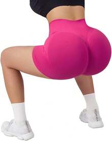 Seamless High Waisted Booty Shorts For Workout - 3" rosa fuerte - Ver 2