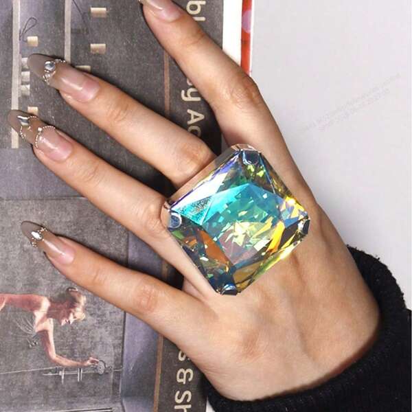 1 pièce Bague carrée surdimensionnée multicolore en , bijoux de mode pour soirée, banquet, défilé de mode