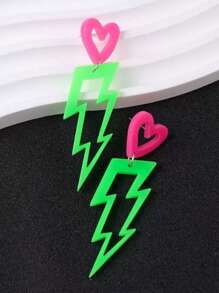 1pc Neon Color Block Acrylic Hollow Lightning & Heart Shaped Stud Earrings, Exaggerated Earrings