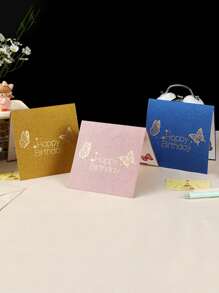 1pc Premium 3D Pop-Up Birthday Greeting Card With Envelope, Made Of Specialty Glitter Paper, Elegant Design, Professional Grade, Customizable, Offers English, German, French, Japanese, And Korean Writing Options, Suitable For Valentine's Day And Birthday, School Supplies,Back To School