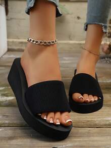 RALSWNAY 女士坡跟厚底户外时尚轻便凉鞋，适合海滩穿着，采用编织黄麻纹理，春夏百搭。 - 黑色 - 查看 6