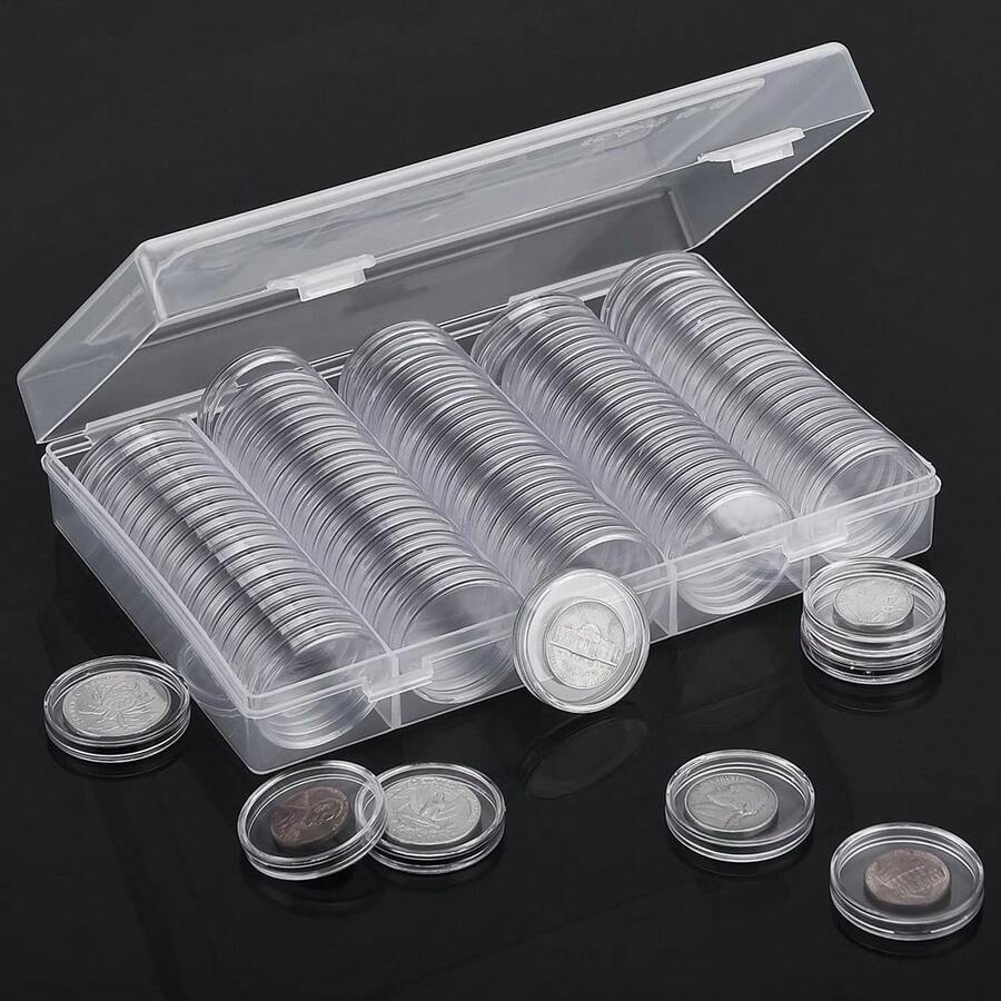 2 Sets (100pcs/Set) Australian Coin Collection Cases Capsules Holder Round Storage Album Book - trắng - Xem 1