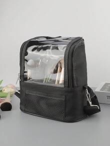 1 件大容量化妆收纳包，黑色专业化妆刷架，便携式旅行化妆包，带支架和肩带的化妆工具包 - 黑色 - 查看 2