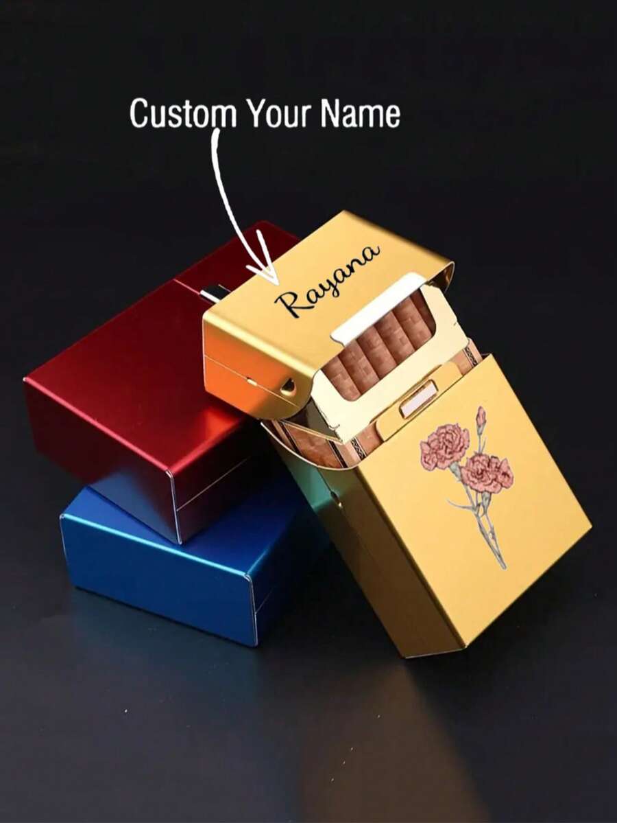 1pc Metal Flip-Top Cigarette Case For Men, Pressure Resistant & Moisture Proof With Magnetic Closure, Aluminum Alloy Holds 20 Cigarettes, Elongated Design,Chic Autumn