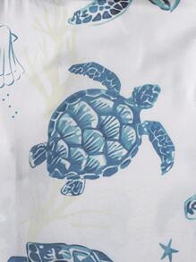 2 piezas Conjunto de pijama para niños, nueva ropa de verano de manga corta tipo cardigan informal, lavable con estampado de tortuga marina azul, adecuado para niños y niñas mayores