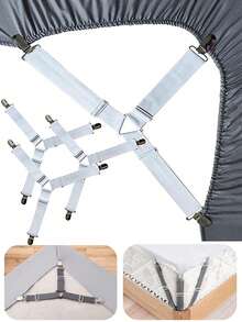 2 piezas/4 piezas - Sujetadores triangulares ajustables para sábanas de cama, sujetadores elásticos para esquinas del colchón, broches para funda de colchón, cintas de suspensión