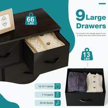 Sweetcrispy 9 Tall Fabric Clothes Cabinet Storage Organizers And Wood Top Surface Table Chest Of Drawers, 9 Drawer Dresser,Grids Grid Cabinet  Fabric Storage Tower For Bedroom, Hallway, Entryway, Closet, Tall Chest Organizer Unit With Fabric Bins, Steel Frame, Wood Top, Easy Pull Handle, Charcoal - 黑色 - 查看 3