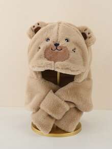 1 pieza Gorro de orejeras de invierno para bebé, gorro de orejeras suave y cálido con oso de peluche