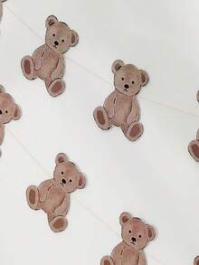 24pcs/Set Cute Cartoon Bear Pattern Flags Bunting, Suitable For Room Decoration, Festivals, Birthday Party Decorations - Coffee Brown - View 2