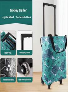 Large Capacity Waterproof Folding Shopping Trolley Bag, Durable Oxford Fabric, Portable Grocery Cart With 88.18LB Load Capacity, Leak-Proof Square Shape With Wrist Strap For Graduation Season, Supermarket, Shopping Cart, Drag Wheel
