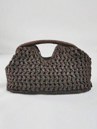 Casual Vintage Clip Shell Straw Clucth Bag For Women Designer Woven Lady Handbags Elegant Handmade Summer Beach Bag