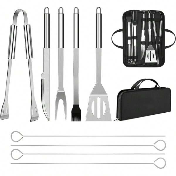 Ensemble d'ustensiles de barbecue professionnels en acier inoxydable de 9 pièces avec sac de transport pratique