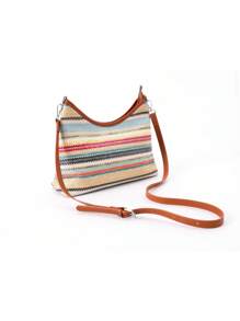 Fashionable Women's Adjustable Strap Multicolor Woven Crossbody Bag, Scratch-Resistant And Durable Fabric, Bohemian Style Weaving Purse Suitable For Commuting And Casual Outfit