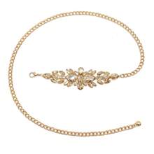 قطعة واحدة حزام سلسلة مرصع بالراين ذو لمسة معدنية بلون ذهبي عالي الجودة للسيدات