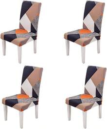 Geometric Chair Covers For Dining Room Set Of 4,Stretch Spandex Parsons Chair Slipcover 4 Pack,Washable Anti-Dust Chair Seat Cover For Kitchen,Wedding,Party - Red - View 1