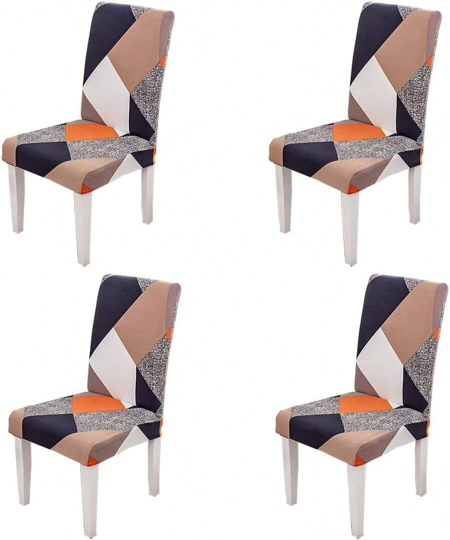 Geometric Chair Covers For Dining Room Set Of 4,Stretch Spandex Parsons Chair Slipcover 4 Pack,Washable Anti-Dust Chair Seat Cover For Kitchen,Wedding,Party - Red - View 1