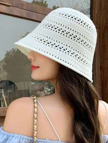 1 件春夏新款檐沙滩帽，女士可折叠遮阳帽，百搭休闲纯色帽子，适合春夏季 - 草帽 - 查看 12