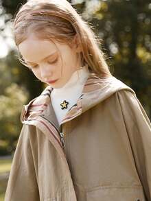 ASK JUNIOR 女童宽松连帽风衣外套，秋季 - 卡其色 - 查看 7