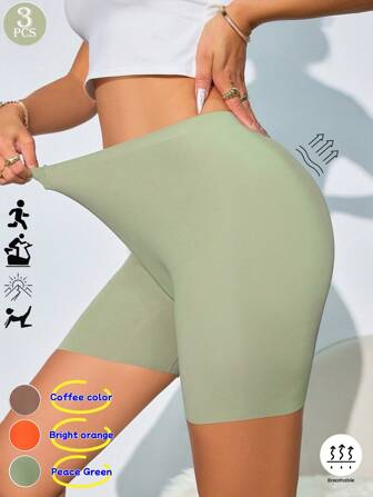 Aofeiqike 3条装优质性感舒适无缝女式短裤纯色提臀运动短裤 | 防滑内裤 | 高腰打底裤 | 女式平角内裤/内裤 | 多巴胺风格女士防暴露内裤