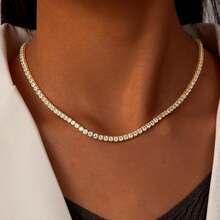 MDFUN 18K白金镀层网球项链 | 3.0毫米圆形切割立方氧化锆仿水钻网球链