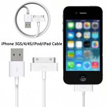 Cable de carga USB con conector de 30 pines compatible con iPhone 4S 4 3GS iPad 1 2 3 iPod - Blanco - Ver 2