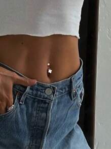 Clavo de ombligo de flor de plata de ley 999, estilo minimalista, hebilla de ombligo de moda y versátil para mujer, apta para el uso diario