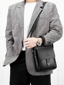 男士商务休闲单肩斜挎包PU大容量便携商务旅行小方包多款斜跨背包高端休闲挂包，男士专业亮面皮革斜挎包，适合商务旅行 - 彩色 - 查看 3