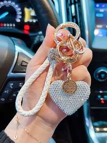 1pc Creative New Fashion Personalized Alloy Rhinestone Heart Shaped Bag Charm, Studded Keychain, Leather Cord Car Key Chain, For Bag Decor, Daily Wear, Suitable As Gift For Family, Friends, Classmates, Valentine's Day, Birthday, Teacher, Souvenir - Multicolor - View 5
