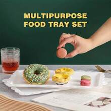 1/2pcs Food Display Tray, Household Fruit & Food Display Platter, European Style Rectangular Cake Plate, Paper Cup Cake Snack Tray For Birthday Party Wedding Dried Fruit Tray, Party Display Platter, Home & Kitchen Supplies