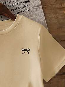 Bow Printed Loose Dolman Short Sleeve T-Shirt Top - Apricot - View 4