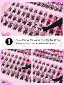 144Pcs C Curl Self Adhesive Individual Cluster Lashes DIY Lash Extension Set Press On Segmented Lashes No Glue Needed Spikes Eyelashes Extension Lash Clusters,Eye Lash Clusters,Individual Eyelashes,Lashes,Fake Lashes - 黑色 - 查看 6