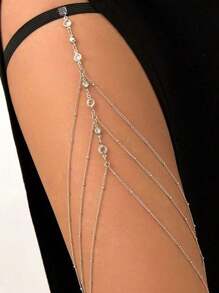 Women's Multi-Layered Sparkling Rhinestone Thigh Chain, Available In Gold And Silver, Beach And Vacation Vibe, Bridal Leg Ornaments, Cos Decorative Leg Chain