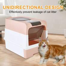 Cat Litter Box With Litter Mat, 18"X13"X14" Large Litter Box For Big Cats, Enclosed Removable Litter Boxs , Front Entry Top Exit Kitty Box, Odor Control, Easy To Clean - 粉色 - 查看 6